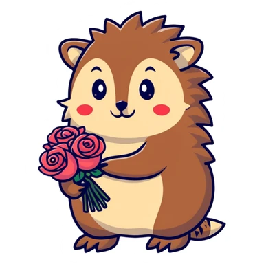 hedgehog with a bouquet of roses sticker