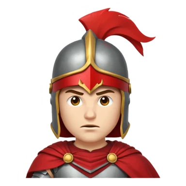 Emoji portrait of a Spartan warrior. Crested helmet, red cloak, determined expression. sticker