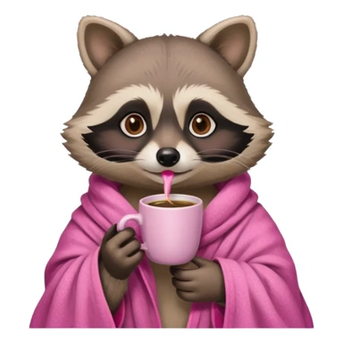 Female raccoon drinking coffee with pink blanket over her shoulders  sticker