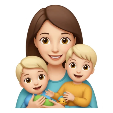 pleasanty surprised mother with child showing toy sticker