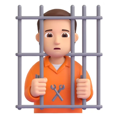 sad prisoner holding prison bars, 3D emoji style sticker
