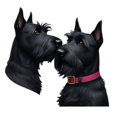 Two black Scottish terrier kissing one male one female sticker