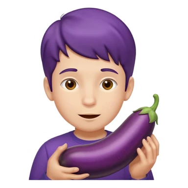 a boy eating a HUGE eggplant sticker