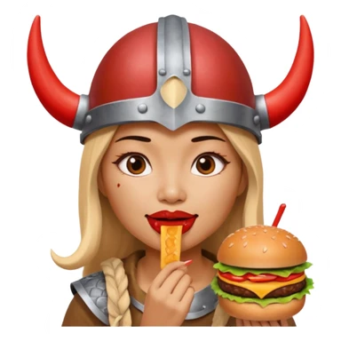 asian woman viking eating burger sticker
