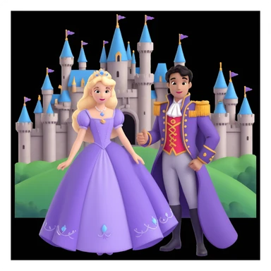 prince and princess Disney dress close up photo in castle background sticker