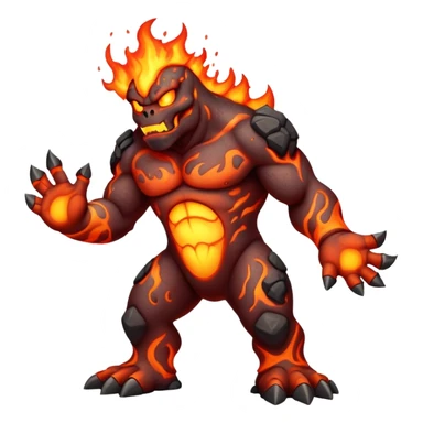 a mystical fast lava creature without arms with molten lava on its head and some rocky shoulders, full body sticker