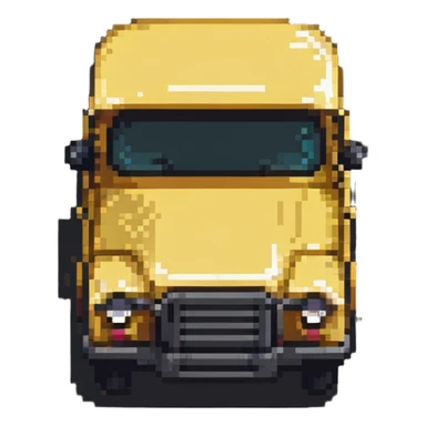 classic yellow school bus with black details, pixel art style sticker