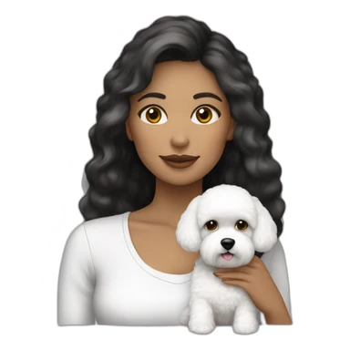 mujer piel blanca pelo largo negro y perro bichon blanco sticker