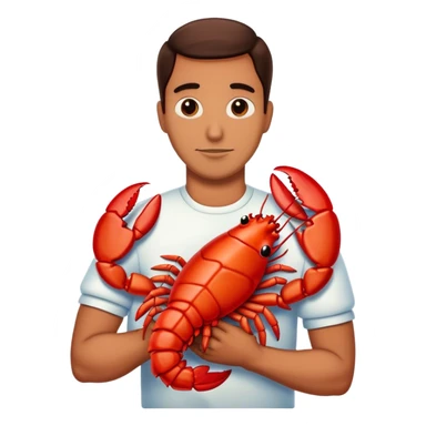 Man cuddling a big red lobster sticker