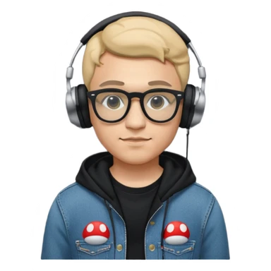 chico vestido de negro con audífonos Sony, gafas ray-ban, sudadera con logotipo de super Mario, jeans Levis y converse negros sticker