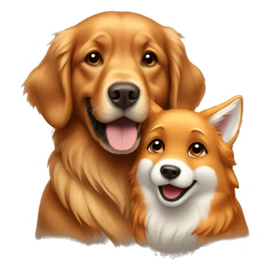 a brown golden retriever playing with a fox sticker