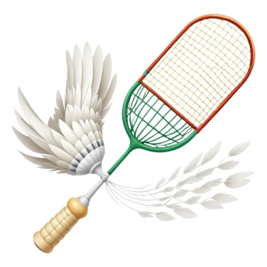 A shuttlecock mid-air above a badminton court, with its feathers spread wide and the background showing a faint outline of a net. The image emphasizes motion and lightness, symbolizing the speed and precision of the sport without players in sight sticker