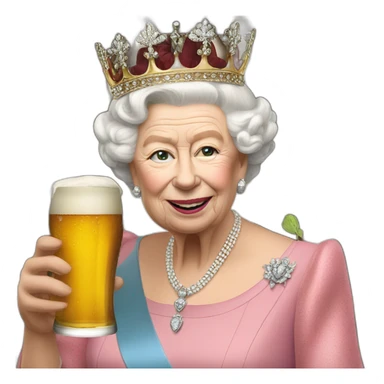 Realistic Queen Elizabeth drinking a beer sticker