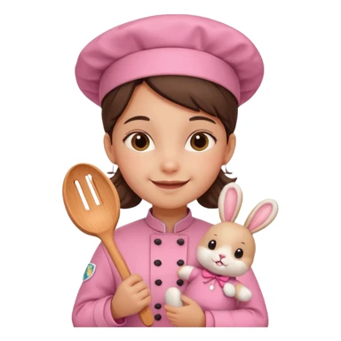 girl kid italian chef, pink uniform, holding plush rabbit sticker