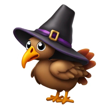 Turkey with witches hat on its head and a wand in its beak sticker