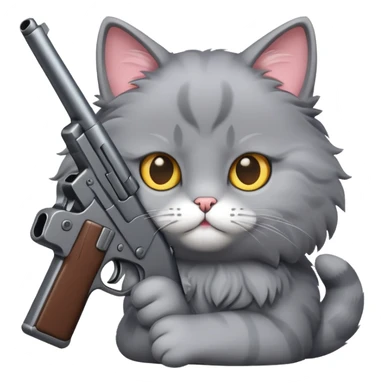 grey cat with a gun sticker