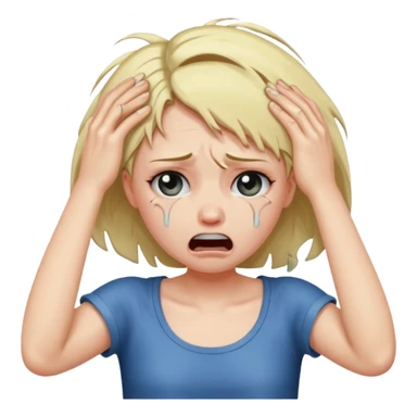 A crying girl that is pulling on so bad and ripping her hair out sticker
