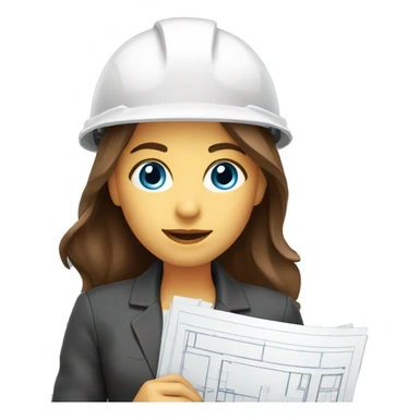 woman profession architect holding blueprints. She has beautiful blue eyes. She has brown hair sticker