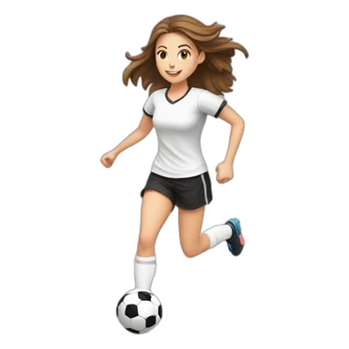 Caucasian girl with brown long hair running with a soccer ball wearing White short and black shorts sticker