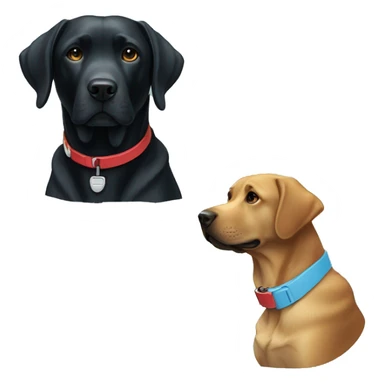black-coloured labrador on the left with red collar, black-coloured labrador on the right with light blue collar. sticker