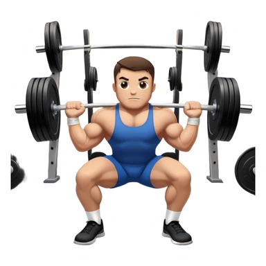 Powerlifter lifting a heavy barbell in a dramatic display of strength, muscles flexing under the pressure. The focus is on the lifter's intense effort and the heavy weights on each side. The background features a gym with weights and equipment, emphasizing the raw power of the sport.  sticker