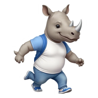 friendly anthropomorphised rhino in jeans and t-shirt, wearing dark sunglasses, jogging upright, standard pose sticker