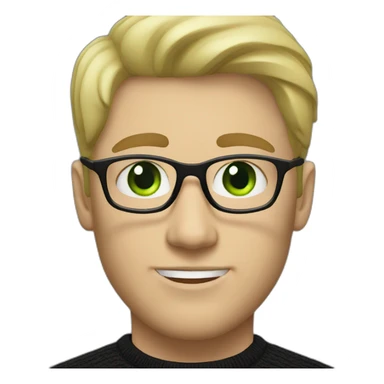 Blonde man with white glasses and green eyes wearing black jumper sticker