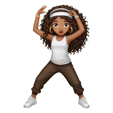 Dancing dark brown girl with long darn brown curly hair with headband hip hop sticker