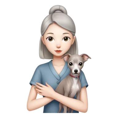 Chinese girl holding all grey Italian greyhound sticker