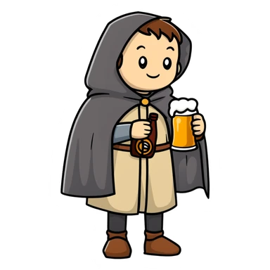 young medieval pilgrim with cloak and beer bottle sticker
