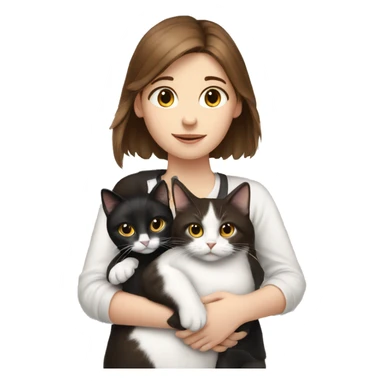 brown haired girl holding a black and white cat and a white cat  sticker