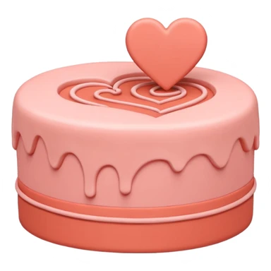 brandcake emoji inspired by Airbnb, simple cake silhouette with playful curved lines and heart-like motif, soft pink and coral color palette, friendly modern feel sticker