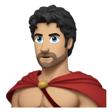 The Spartan Leonidas. Muscly physique. Wearing a red cape. Masculin. Black hair. Blue eyes. sticker