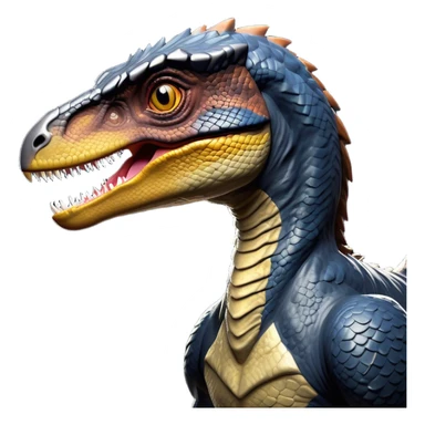 Cinematic Noble Jurassic Velociraptor Portrait Emoji, Poised and menacing, with a sleek, muscular build clad in dark, scaly skin reminiscent of Jurassic Park’s iconic raptor, a sharply curved snout and piercing, intelligent eyes that exude predatory cunning, Simplified yet boldly defined features, highly detailed, glowing with a cool, ominous radiance, high shine, intelligent and relentless, stylized with an air of cinematic prehistoric authority, focused and alert, soft glowing outline, capturing the essence of a watchful and confident Jurassic Velociraptor that appears ready to dash out of the screen with effortless power! sticker