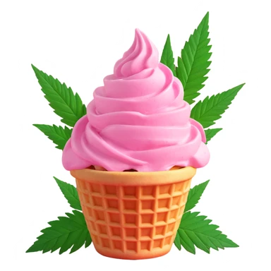 pink gelato in a waffle cup with cannabis leaf sticker