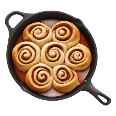 frying pan filled with cinnamon rolls and christmas sauce sticker