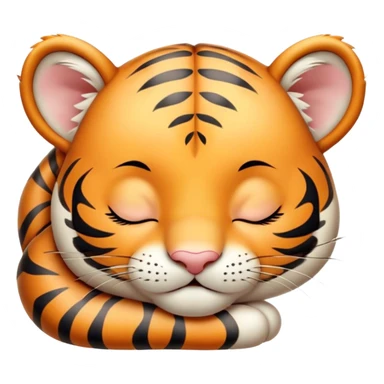 Meme-Worthy cute Sleeping Tiger Cub Portrait Emoji, Head resting peacefully with a contented smile, showcasing a luxuriously soft, striped form and eyes gently closed in serene slumber, Simplified yet comically adorable features, highly detailed, glowing with a soft, drowsy wild light, high shine, relaxed and utterly lovable, stylized with an air of playful laziness, bright and heartwarming, soft glowing outline, capturing the essence of a sleeping tiger cub that feels destined to become the next viral icon of adorable rest! sticker