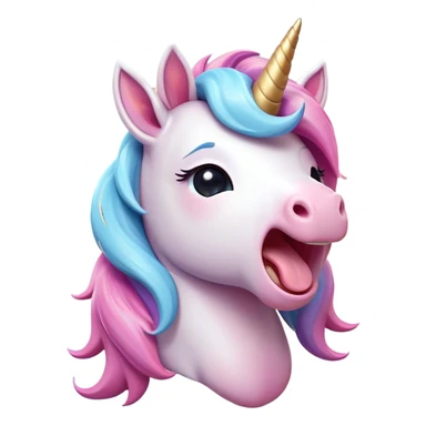 Cinematic Cute Yawning Unicorn Pony Portrait Emoji, Head tilted slightly with a dramatic, wide-open yawn, showcasing a petite, softly glowing form with a gently drooping mane, a subtle, shimmering horn and sleepy, half-closed eyes, Simplified yet irresistibly adorable features, highly detailed, glowing with a soft, cozy pastel glow, high shine, relaxed yet expressive, stylized with a dash of whimsical enchantment, soft glowing outline, capturing the essence of a drowsy yet affectionate unicorn pony that appears ready to stretch and yawn its way off the screen! sticker