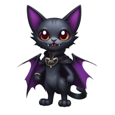  cool edgy dark-themed animal vampiric cat-hybrid Fakemon with fangs and bat-wing-ears with a collar full body sticker