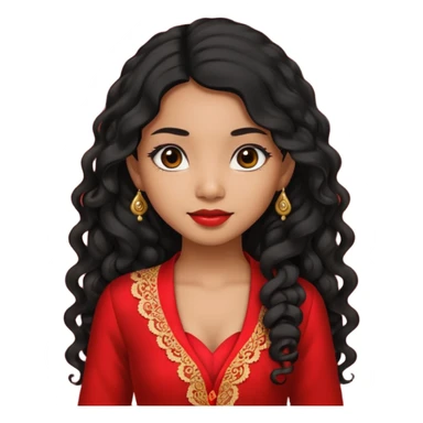 Indonesian girl, java girl with long curly hair, wear kebaya,  sticker
