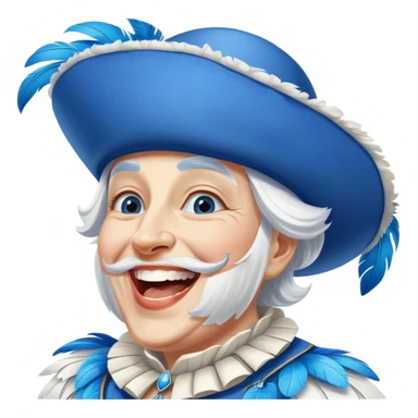 Kölner Karnevalist als Blauer Funke mit blau-weißem Federbuschhut lacht sticker