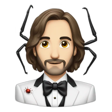 cédric villani in a tux with a decorative spider on his chest sticker