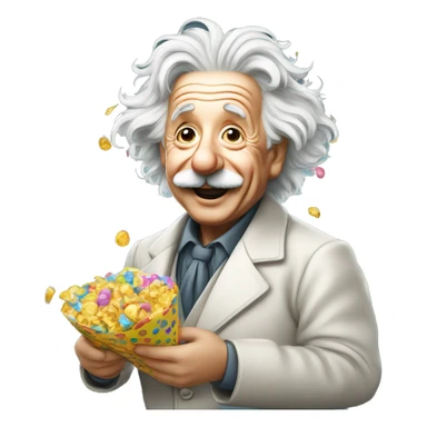 happy albert einstein holding confeti  in one hand sticker