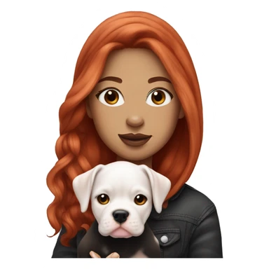 Long Red haired woman in beanie with septum piercing holding black and white English Staffordshire puppy sticker