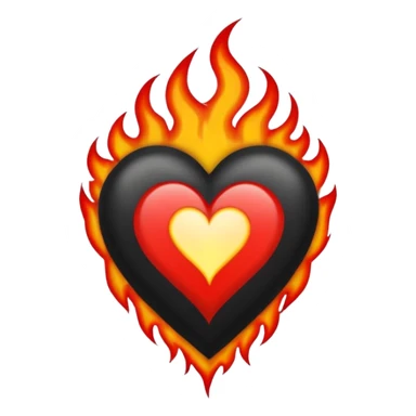 Black and red heart with small flames and no flames in the center  tattoo style sticker