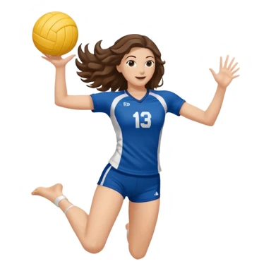 White girl with a volleyball jersey and wavy brunette hair jumping spiking a volleyball sticker