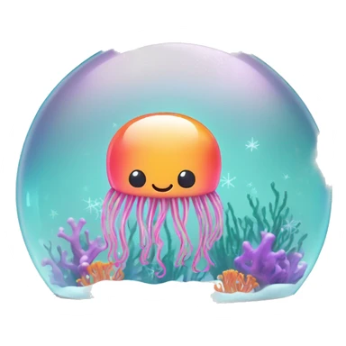 Kawaii neon cute jellyfish in an under the sea snow globe  sticker
