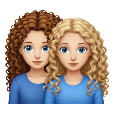 sisters, one has brown eyes, long curly brown hair, the other one has blond non-curly hair and blue eyes sticker