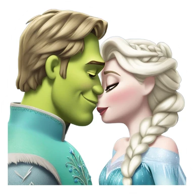 Frozen Elsa giving a small quick kiss in lips to Shrek  sticker