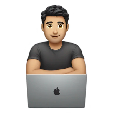 a dark haired guy behind a laptop sticker